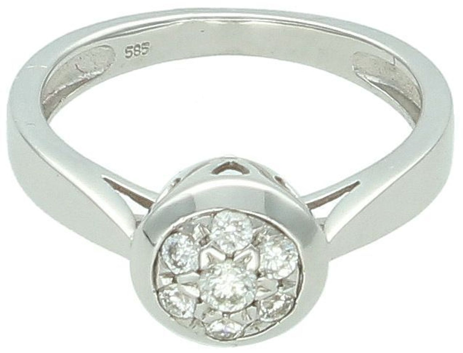 Olśniewający pierścionek z białego złota 585, ozdobiony siedmioma brylantami 0,25 ct. Motyw gwiazdki. Rozmiar 12. Certyfikat autentyczności. Gotowy na prezent!1.jpg